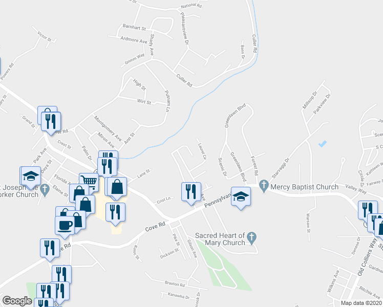 map of restaurants, bars, coffee shops, grocery stores, and more near 141 Paige Ct Exd in Weirton