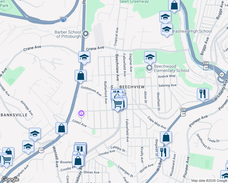 map of restaurants, bars, coffee shops, grocery stores, and more near 1509 Methyl Street in Pittsburgh
