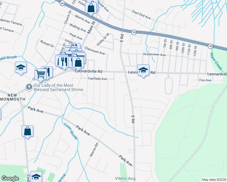 map of restaurants, bars, coffee shops, grocery stores, and more near 579 Hopping Road in Belford
