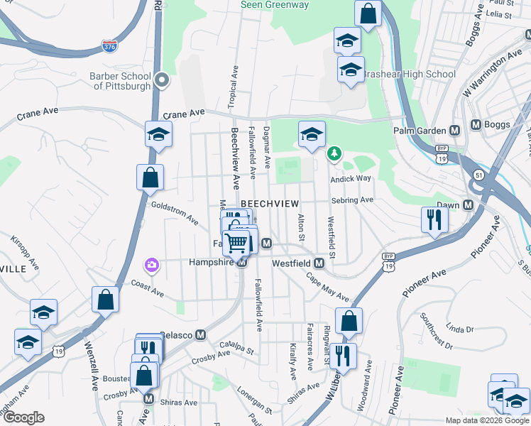 map of restaurants, bars, coffee shops, grocery stores, and more near in Pittsburgh