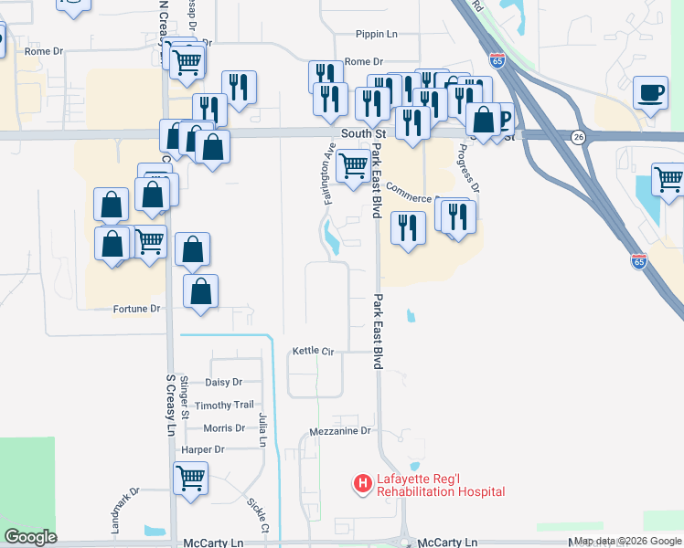 map of restaurants, bars, coffee shops, grocery stores, and more near 400 Fairington Avenue in Lafayette