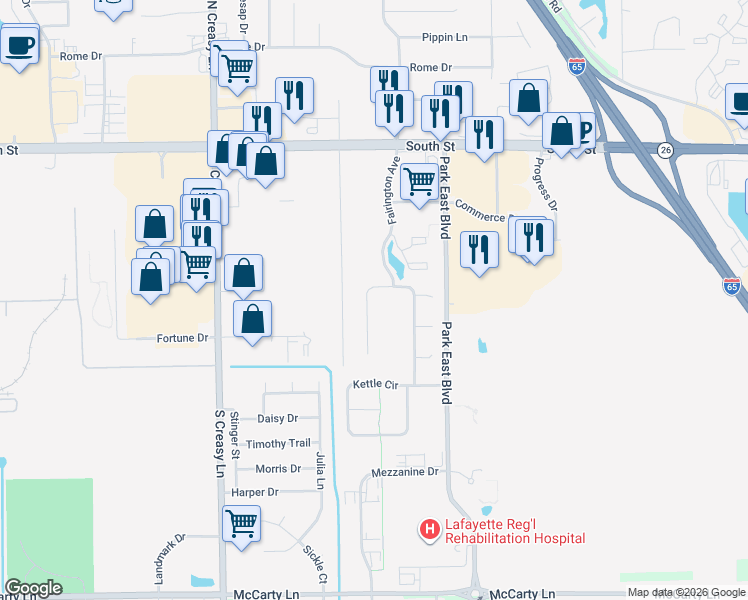 map of restaurants, bars, coffee shops, grocery stores, and more near 403 Vineyards Court in Lafayette