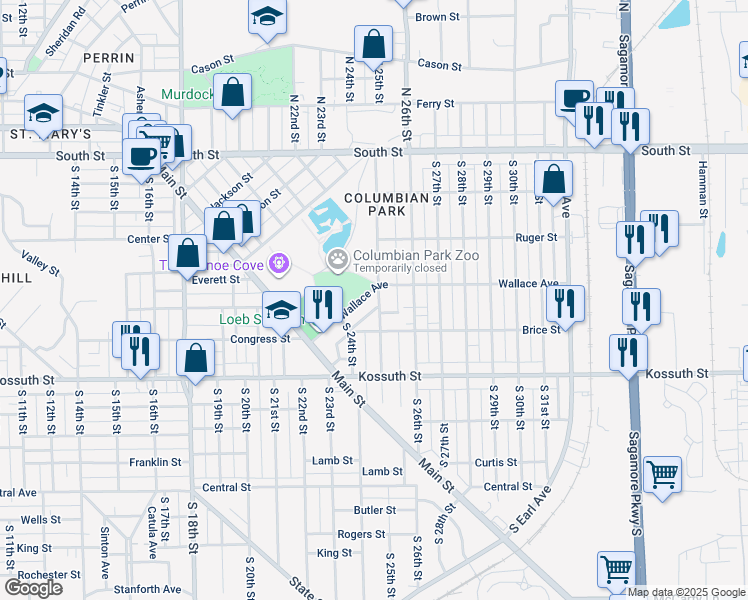 map of restaurants, bars, coffee shops, grocery stores, and more near 2436 Wallace Avenue in Lafayette