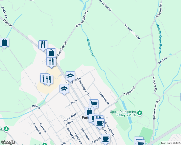 map of restaurants, bars, coffee shops, grocery stores, and more near 509 Fairview Street in East Greenville