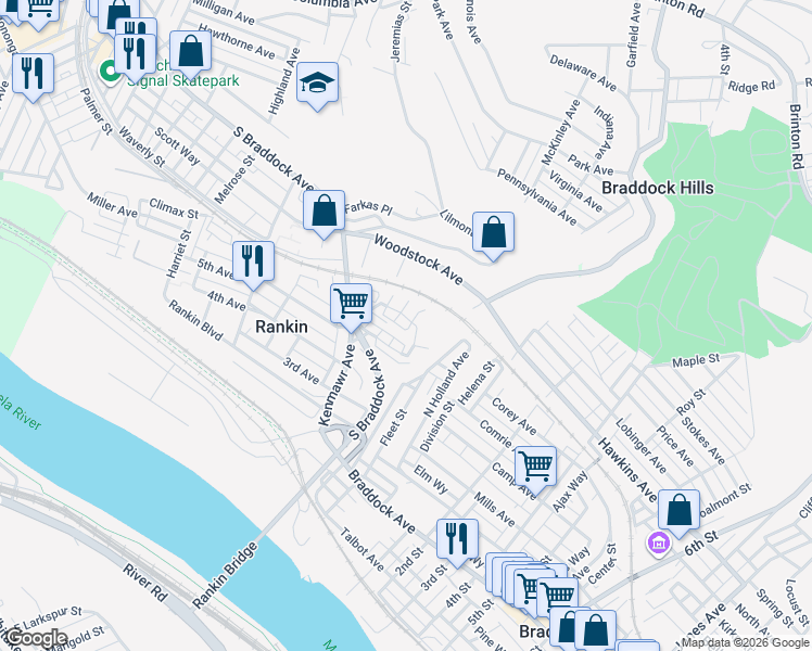 map of restaurants, bars, coffee shops, grocery stores, and more near 176 Dorothy Height Street in Rankin