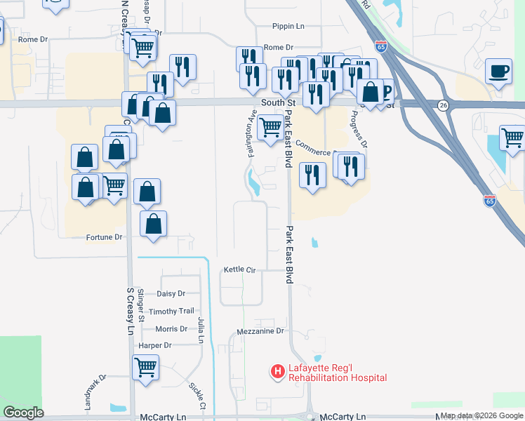 map of restaurants, bars, coffee shops, grocery stores, and more near 400 Fairington Avenue in Lafayette