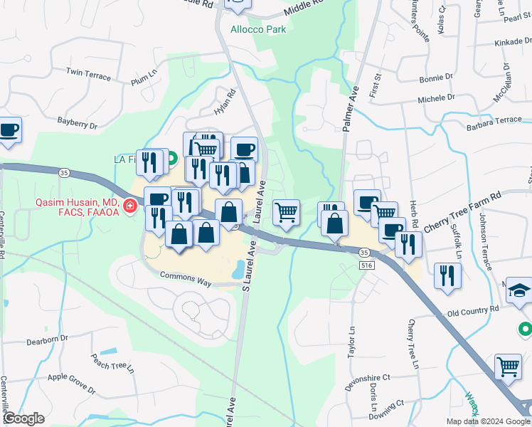 map of restaurants, bars, coffee shops, grocery stores, and more near 88 Banyan Boulevard in Holmdel