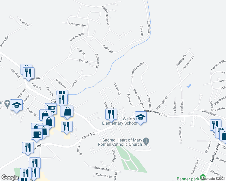 map of restaurants, bars, coffee shops, grocery stores, and more near 137 Paige Ct Exd in Weirton