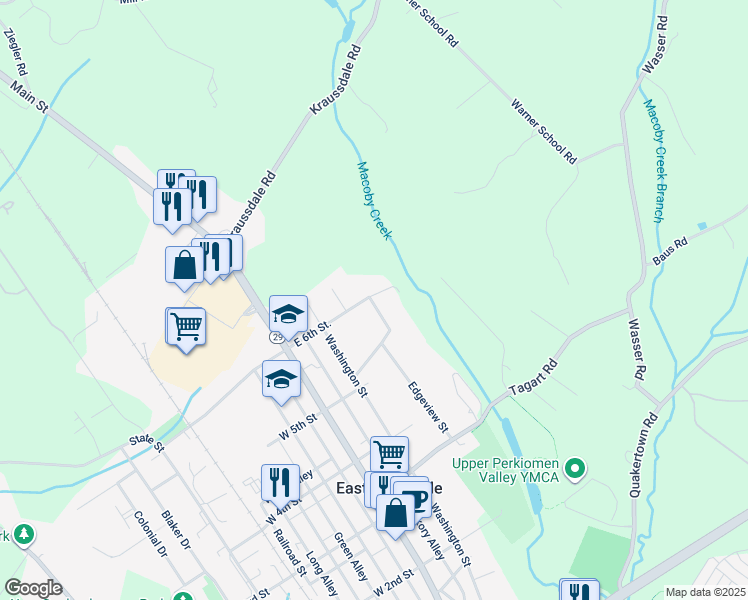 map of restaurants, bars, coffee shops, grocery stores, and more near 509 Fairview Street in East Greenville