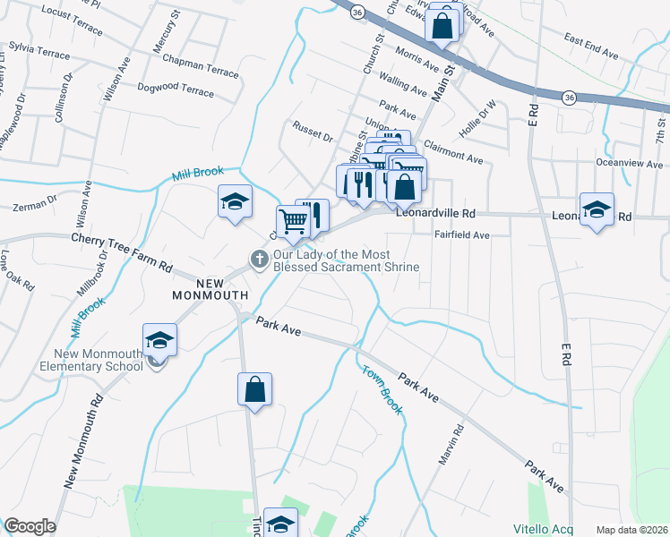 map of restaurants, bars, coffee shops, grocery stores, and more near 46 Henry Drive in Monmouth County
