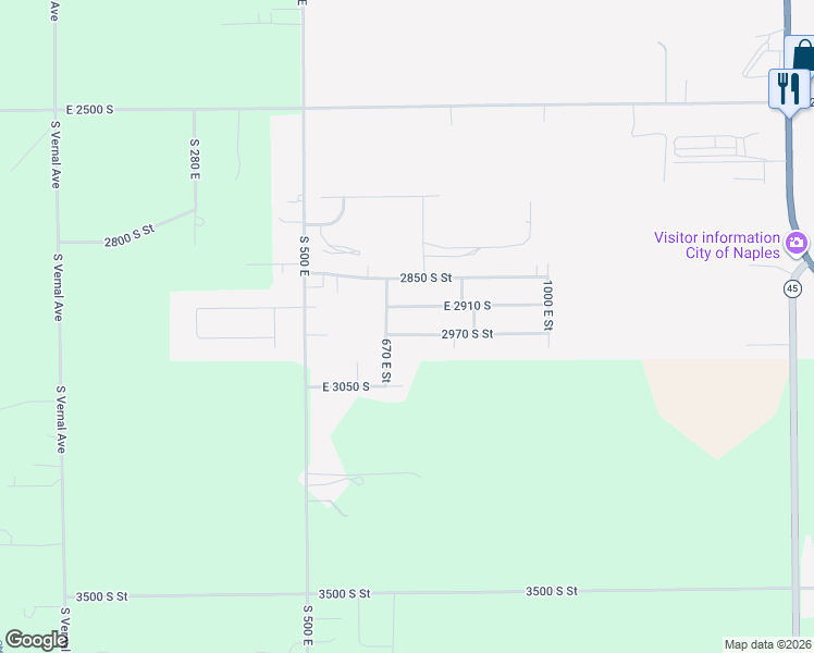 map of restaurants, bars, coffee shops, grocery stores, and more near 709 East 2970 South in Vernal