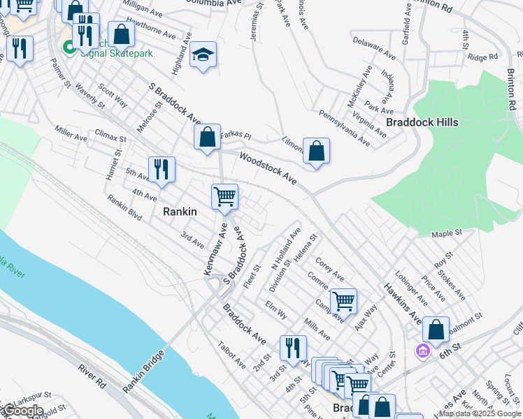 map of restaurants, bars, coffee shops, grocery stores, and more near 174 Dorothy Height Street in Rankin