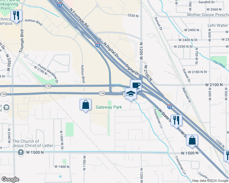 map of restaurants, bars, coffee shops, grocery stores, and more near 1760 West State Road in Lehi