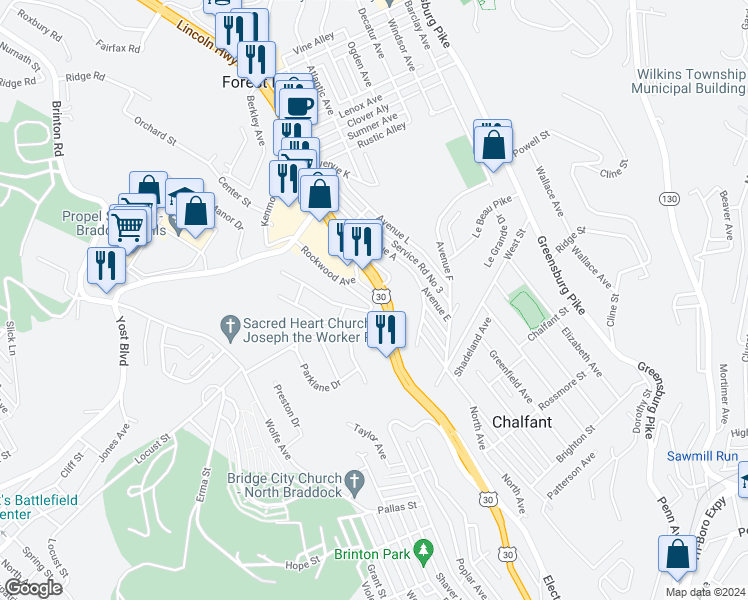 map of restaurants, bars, coffee shops, grocery stores, and more near 31 Demmer Avenue in Pittsburgh