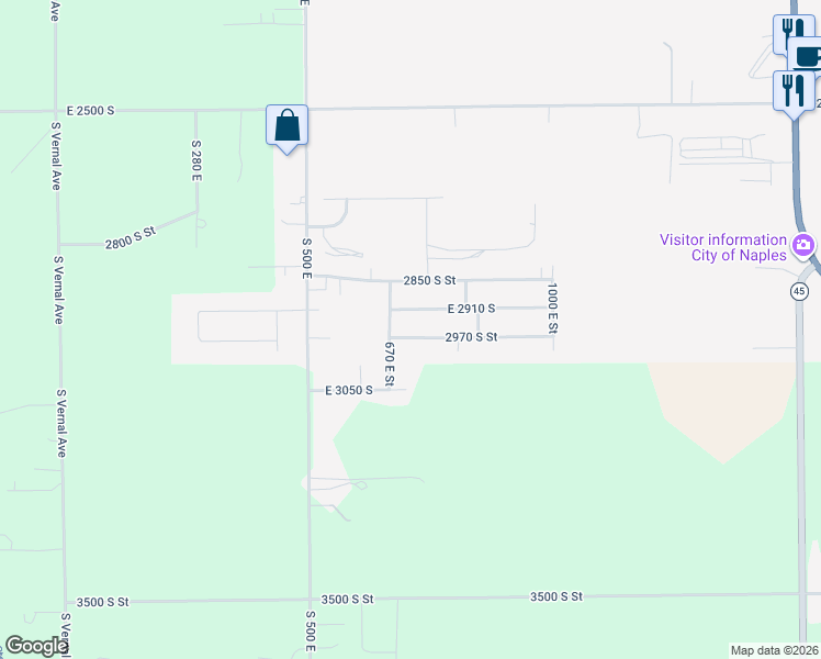 map of restaurants, bars, coffee shops, grocery stores, and more near 709 East 2970 South in Vernal