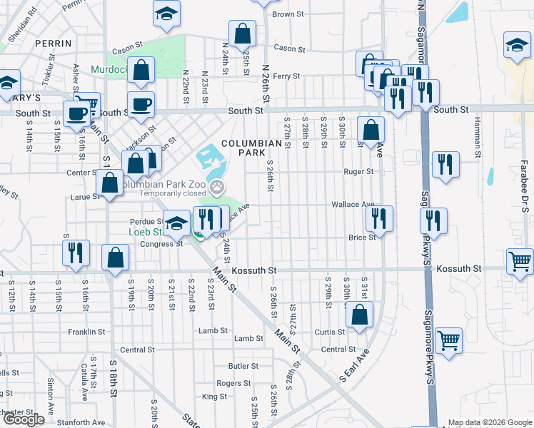 map of restaurants, bars, coffee shops, grocery stores, and more near 401 Park Avenue in Lafayette
