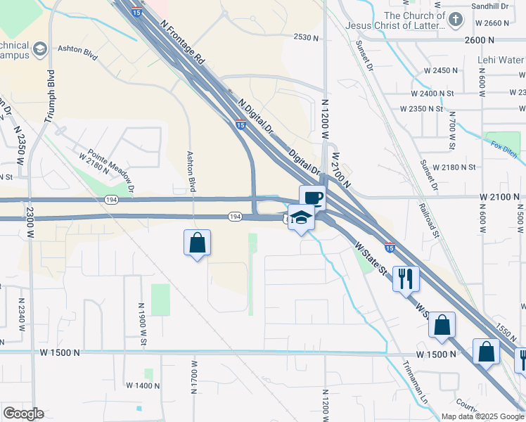map of restaurants, bars, coffee shops, grocery stores, and more near 2380 West State Road in Lehi