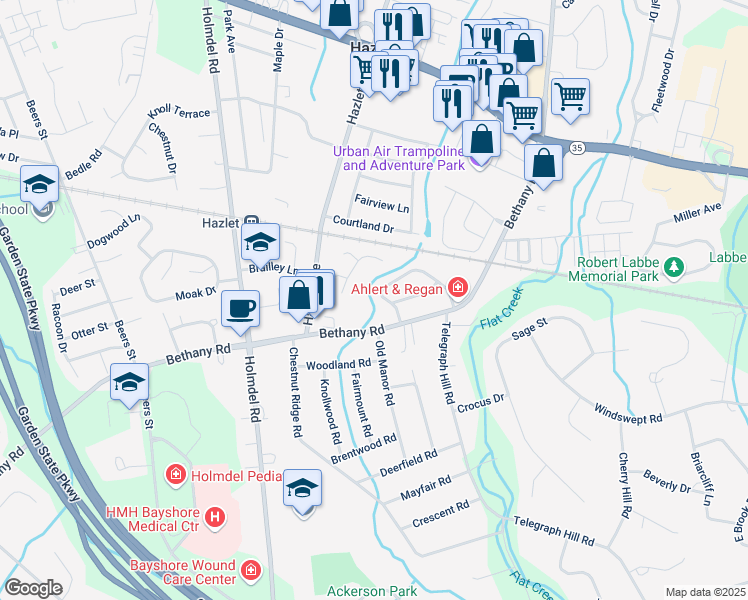 map of restaurants, bars, coffee shops, grocery stores, and more near 34 Craig Street in Hazlet