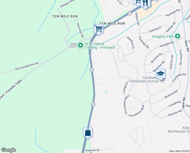 map of restaurants, bars, coffee shops, grocery stores, and more near 3764 New Jersey 27 in Princeton