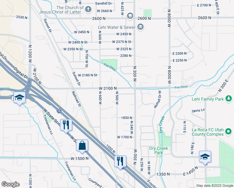 map of restaurants, bars, coffee shops, grocery stores, and more near 2073 North 500 West in Lehi