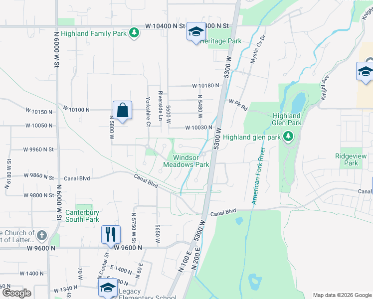 map of restaurants, bars, coffee shops, grocery stores, and more near 5537 Kensington Circle in Highland