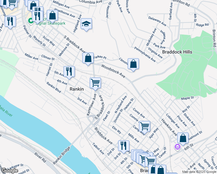 map of restaurants, bars, coffee shops, grocery stores, and more near 180 Dorothy Height Street in Rankin