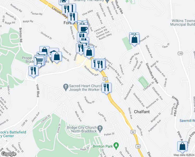 map of restaurants, bars, coffee shops, grocery stores, and more near 12 Demmer Avenue in Pittsburgh