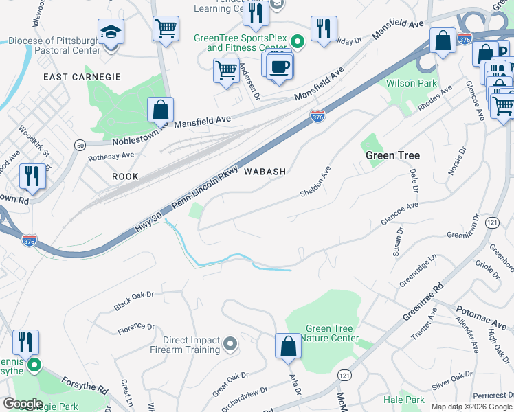 map of restaurants, bars, coffee shops, grocery stores, and more near 206 Sheldon Avenue in Pittsburgh