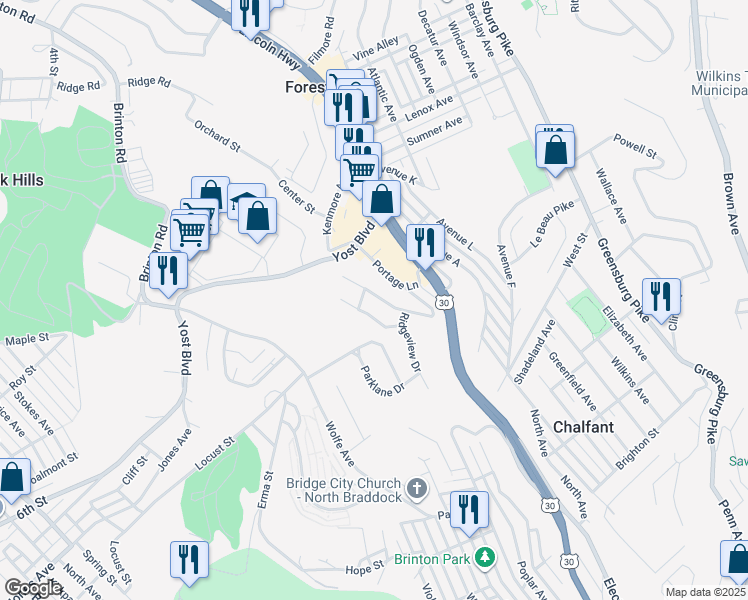 map of restaurants, bars, coffee shops, grocery stores, and more near 48 Marwood Avenue in Pittsburgh
