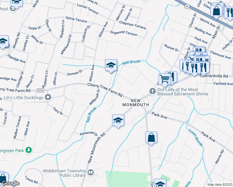 map of restaurants, bars, coffee shops, grocery stores, and more near in Middletown Township