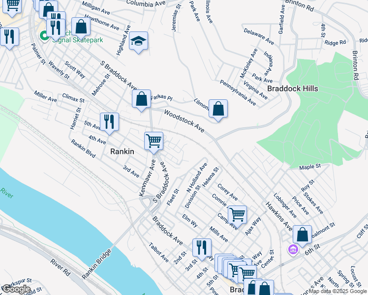 map of restaurants, bars, coffee shops, grocery stores, and more near 171 Dorothy Height Street in Rankin