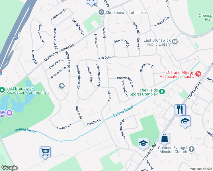 map of restaurants, bars, coffee shops, grocery stores, and more near 148 Fern Road in East Brunswick