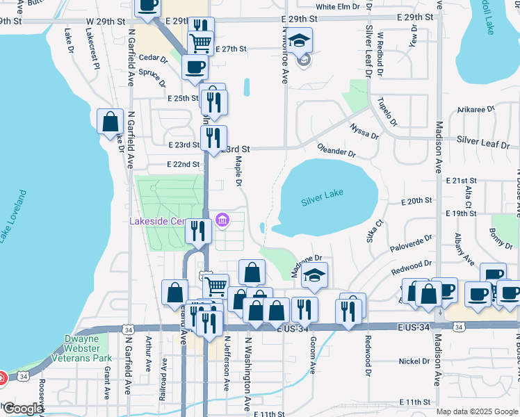 map of restaurants, bars, coffee shops, grocery stores, and more near 2000 Maple Drive in Loveland