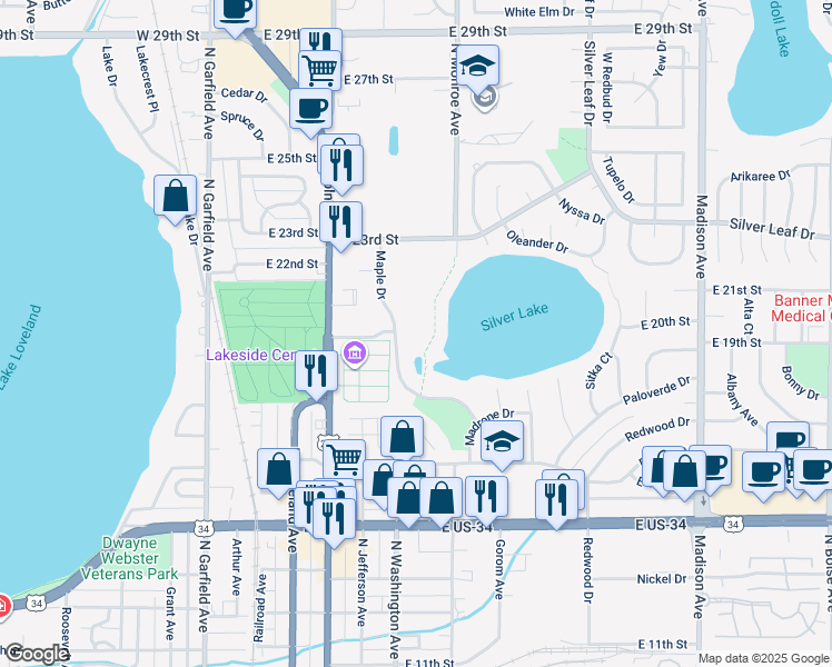 map of restaurants, bars, coffee shops, grocery stores, and more near 1900-1998 Maple Drive in Loveland