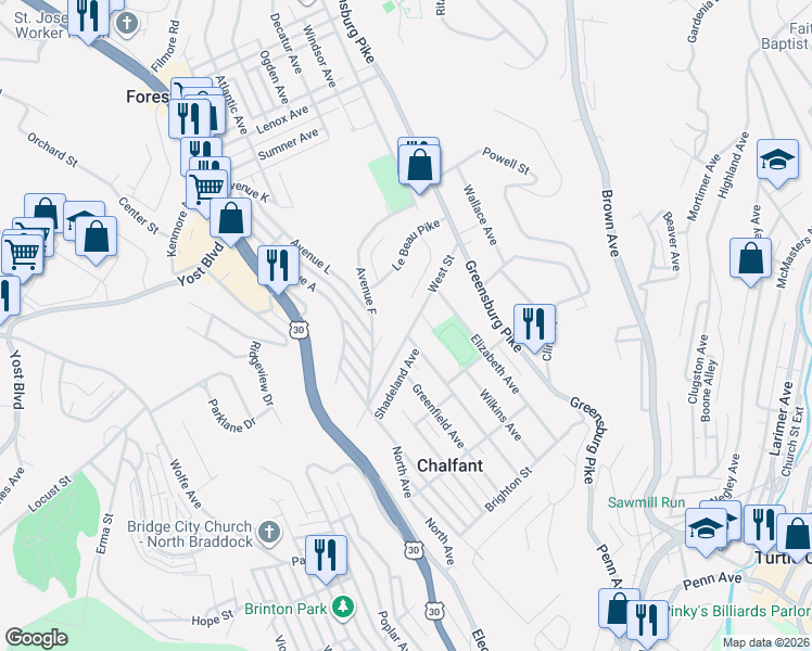 map of restaurants, bars, coffee shops, grocery stores, and more near 209 West Street in East Pittsburgh