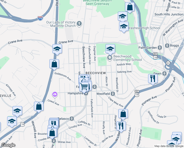 map of restaurants, bars, coffee shops, grocery stores, and more near in Pittsburgh