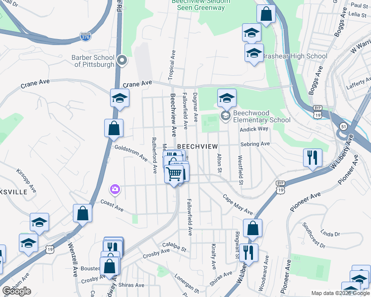 map of restaurants, bars, coffee shops, grocery stores, and more near in Pittsburgh