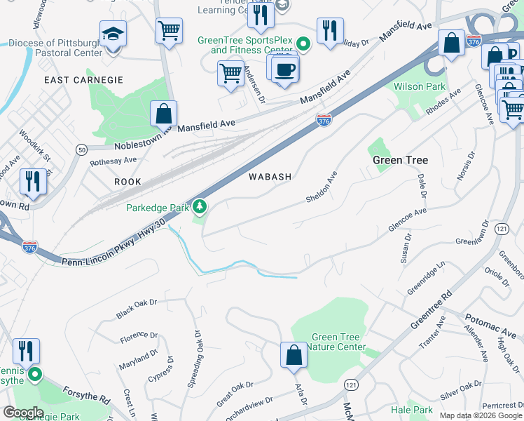 map of restaurants, bars, coffee shops, grocery stores, and more near 206 Sheldon Avenue in Pittsburgh