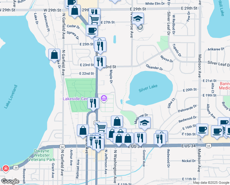 map of restaurants, bars, coffee shops, grocery stores, and more near 1998 Maple Dr in Loveland