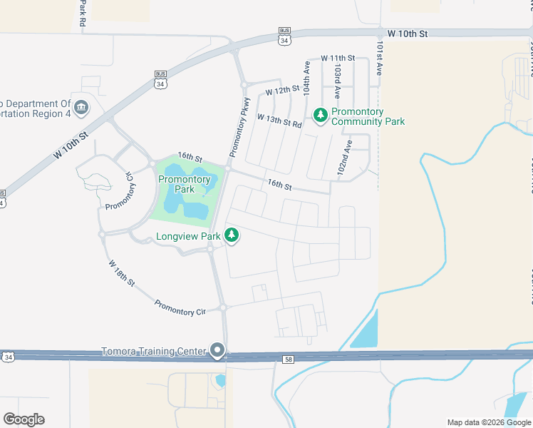map of restaurants, bars, coffee shops, grocery stores, and more near 16th Street in Greeley