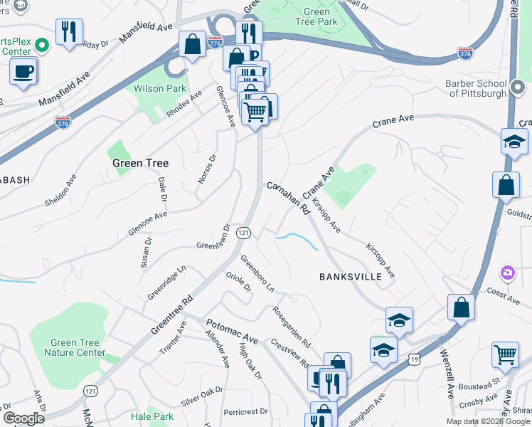 map of restaurants, bars, coffee shops, grocery stores, and more near 1057 Arbor Drive in Pittsburgh