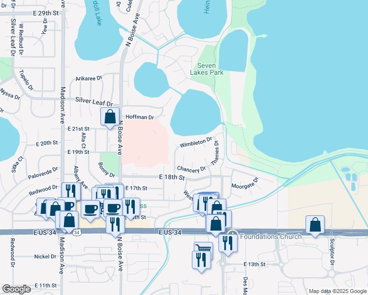 map of restaurants, bars, coffee shops, grocery stores, and more near 2030 Wimbleton Drive in Loveland