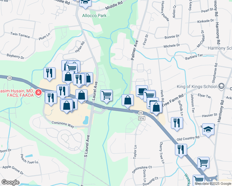 map of restaurants, bars, coffee shops, grocery stores, and more near 49 Poplar Lane in Holmdel