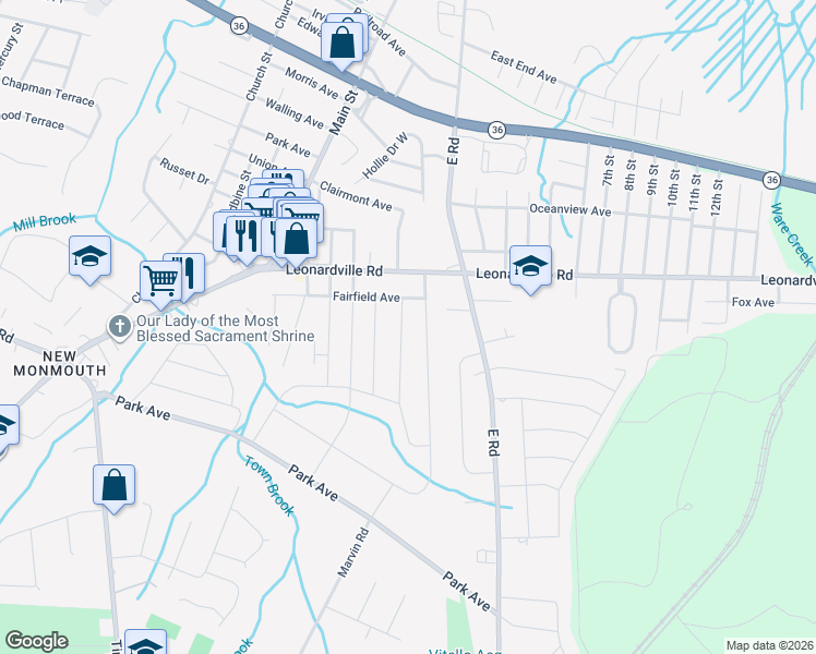 map of restaurants, bars, coffee shops, grocery stores, and more near 581 Turner Drive in Middletown Township