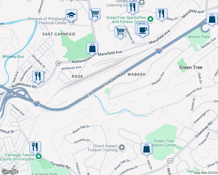 map of restaurants, bars, coffee shops, grocery stores, and more near 234 Parkedge Road in Pittsburgh