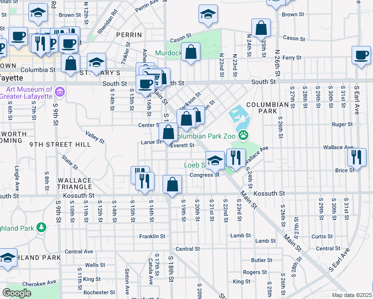 map of restaurants, bars, coffee shops, grocery stores, and more near 1735 Everett Street in Lafayette
