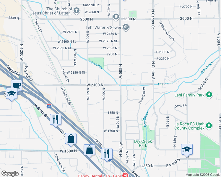 map of restaurants, bars, coffee shops, grocery stores, and more near 416 West 2070 North in Lehi