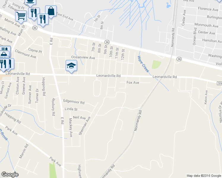 map of restaurants, bars, coffee shops, grocery stores, and more near 440 Bayview Avenue in Monmouth