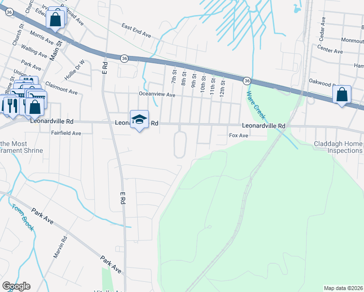 map of restaurants, bars, coffee shops, grocery stores, and more near 30 Galloping Circle in Middletown Township