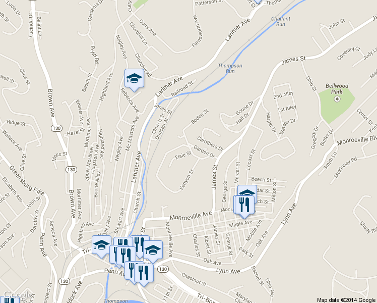 map of restaurants, bars, coffee shops, grocery stores, and more near 201 Hamilton Ave in Turtle Creek